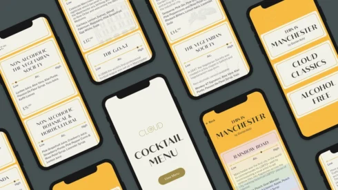 Cloud23 digital mobile cocktail menu design by Webmart on a mobile application.