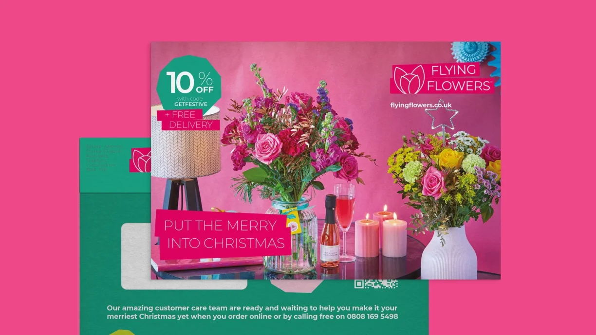 Flying Flowers printed mail marketing campaign for Christmas - designed, printed and mailed by Webmart, integrated marketing specialists