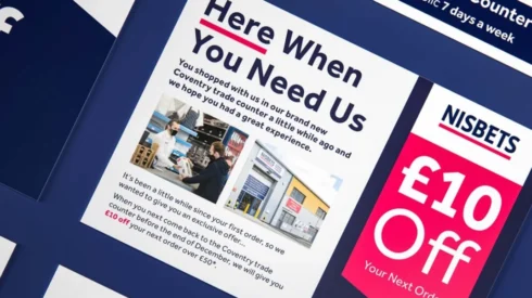 Close up of Nisbets door drop marketing campaign shows a discount offer for the customer - designed and supplied by Webmart