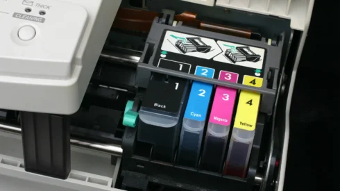 Ink cartridges in a desktop printer