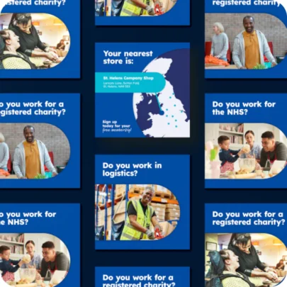 Webmart case study: Company Shop integrated marketing campaign where these Facebook digital adverts were combined with print mail campaign to drive new membership sign ups.