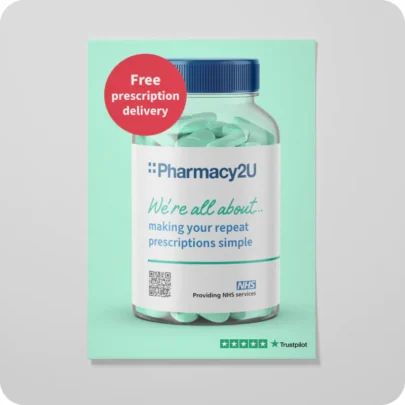 Webmart case study: A printed mail marketing campaign for Pharmacy2U promoting their free prescription delivery service, one of Webmart's clients.