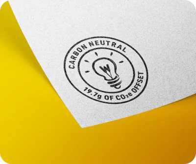 Image of Carbon Neutral icon as part of the Webmart sustainability print marketing case study.