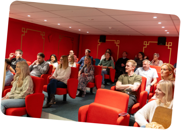 Webmart team in the Cinema Room at the Bicester Head Office