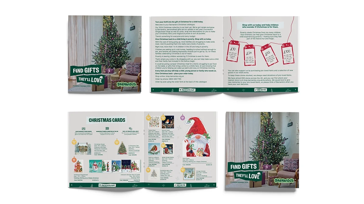 Barnardo's 2024 Christmas charity catalogue direct mail, creative, print and mail distribution by Webmart