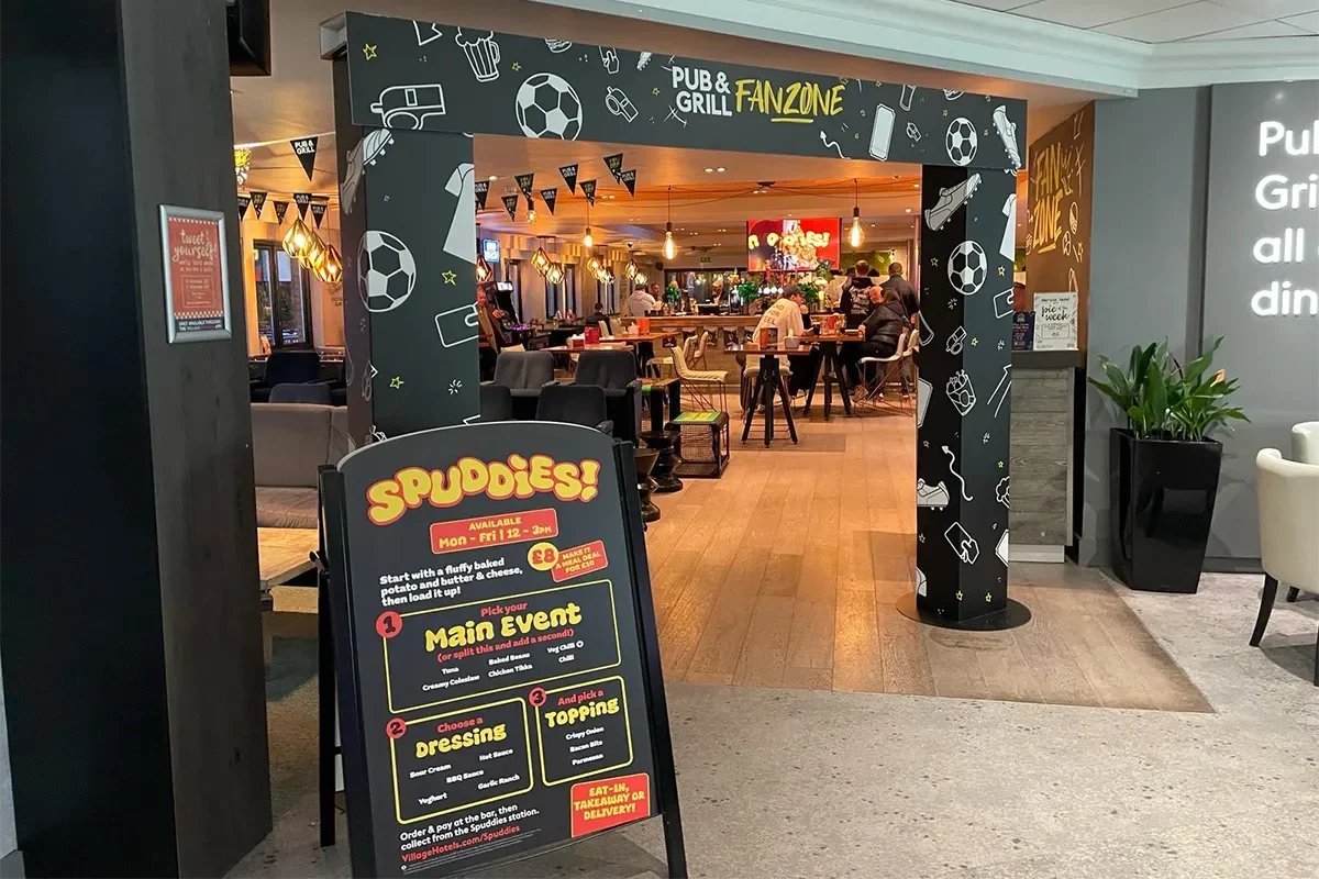 Village Hotels Fan Zone and Spuddies Point of Sale - Order through the Webmart Print Portal
